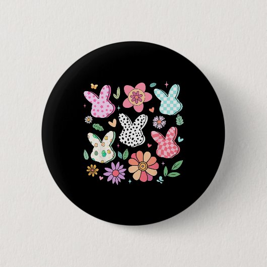 Happy Easter Bunny Boho Floral Plaid Bunny Rabbit Ronde Button 5,7 Cm (Voorkant)