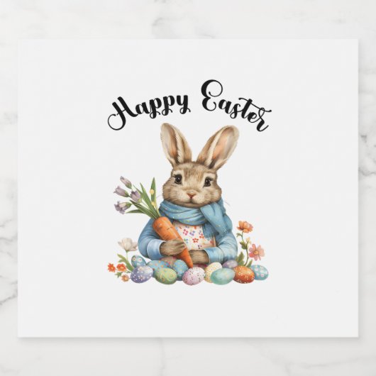 Happy Easter Bunny Carrot Easter Eggs Easter Rabbi Sparkling Wijnetiket (Enkel label)