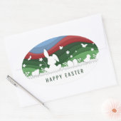 Happy easter bunny chicards and egg in natuur ovale sticker (Envelop)