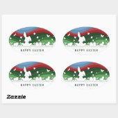 Happy easter bunny chicards and egg in natuur ovale sticker (Vel)