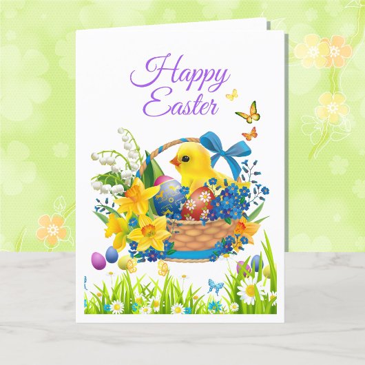 Happy Easter Bunny Chick Basket personaliseren Feestdagen Kaart