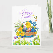 Happy Easter Bunny Chick Basket personaliseren Feestdagen Kaart (Voorkant)
