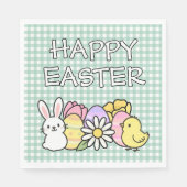 Happy Easter Bunny Chick Eggs Floral Green Gingham Servet (Voorkant)