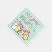 Happy Easter Bunny Chick Eggs Floral Green Gingham Servet (Hoek)