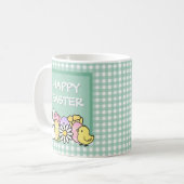 Happy Easter Bunny Chick Eggs Green Gingham Koffiemok (Voorkant links)