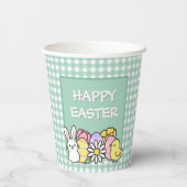 Happy Easter Bunny Chick Eggs Green Gingham Papieren Bekers (Achterkant)