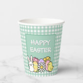 Happy Easter Bunny Chick Eggs Green Gingham Papieren Bekers (Voorkant)
