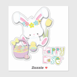 Happy Easter Bunny, Chick en Basket Sticker