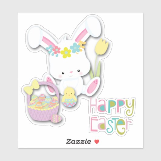 Happy Easter Bunny, Chick en Basket Sticker (Vel)
