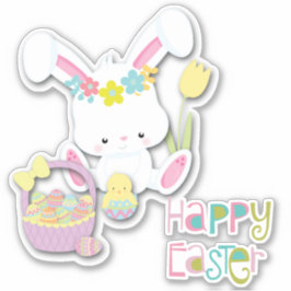 Happy Easter Bunny, Chick en Basket Sticker