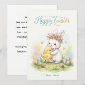 Happy Easter Bunny & Chick Hug Feestdagenkaart (Voorkant / Achterkant)