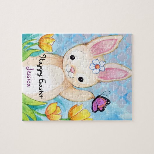 Happy Easter Bunny Child's naam Legpuzzel (Horizontaal)