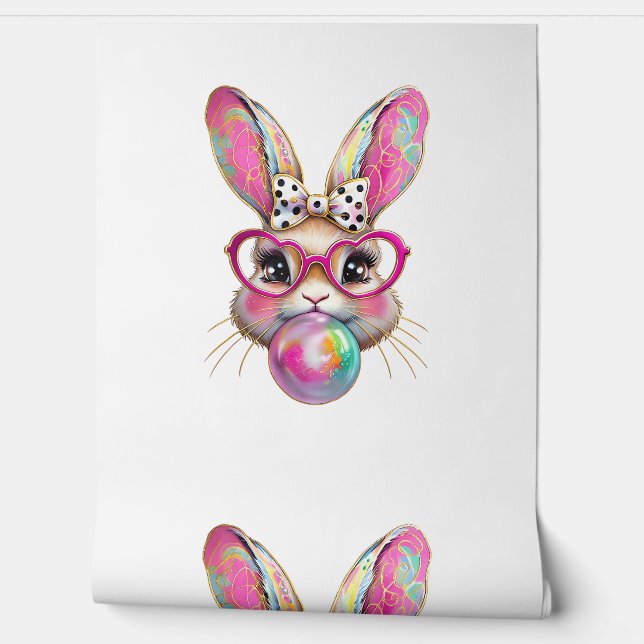 Happy Easter Bunny Coquette Bow Brushstroke Easter Behang (Afrollen)