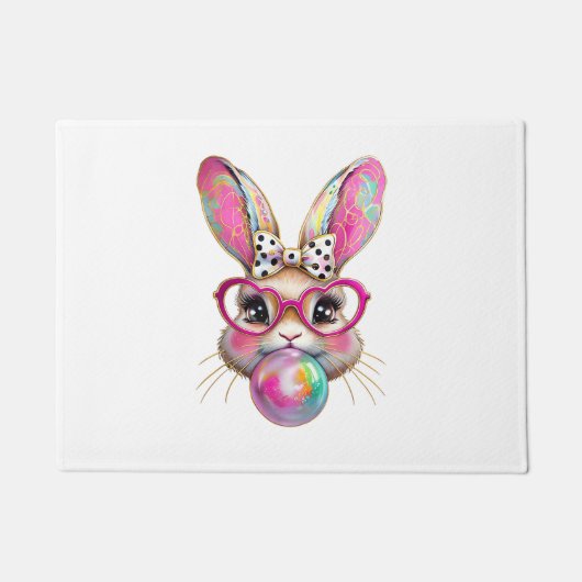 Happy Easter Bunny Coquette Bow Brushstroke Easter Deurmat (Voorkant)