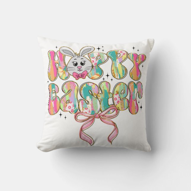 Happy Easter Bunny Coquette Bow Kussen (Voorkant)