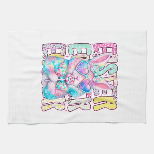 Happy Easter Bunny Coquette Bow Preppy Easter Day Theedoek (Horizontaal)