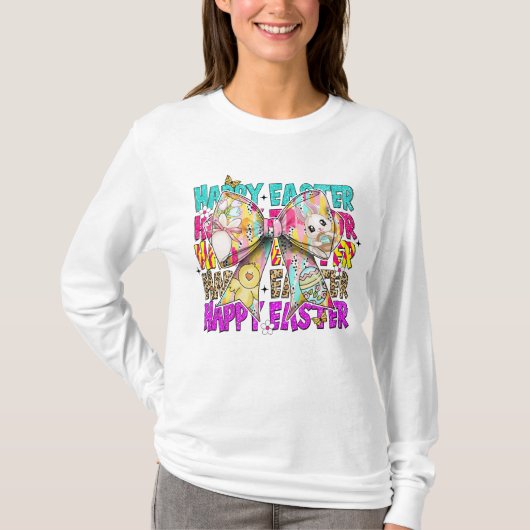 Happy Easter Bunny Coquette Bow T-shirt (Voorkant)