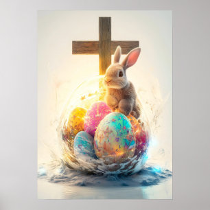 Happy Easter Bunny Cross Religie Poster