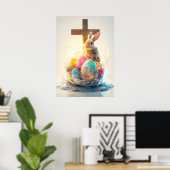 Happy Easter Bunny Cross Religie Poster (Thuiskantoor)