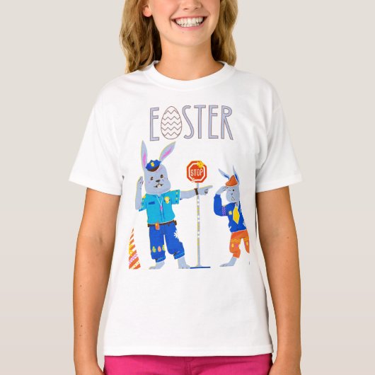 "Happy Easter" Bunny Crossing Stop Sign Fun T-shirt (Voorkant)
