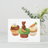 Happy Easter Bunny Cupcakes Holiday Kaart (Staand voorkant)