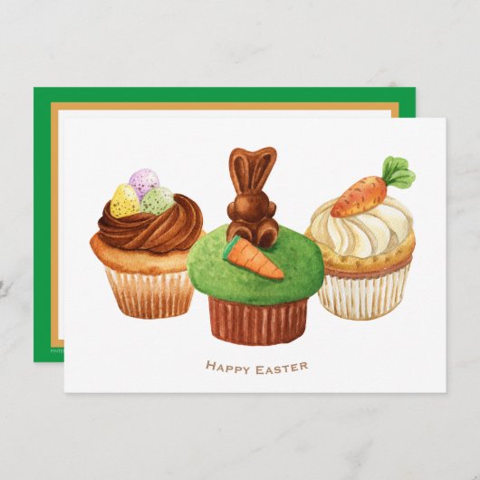 Happy Easter Bunny Cupcakes Holiday Kaart (Voorkant / Achterkant)