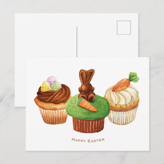 Happy Easter Bunny Cupcakes Holiday Kaart (Voorkant / Achterkant)