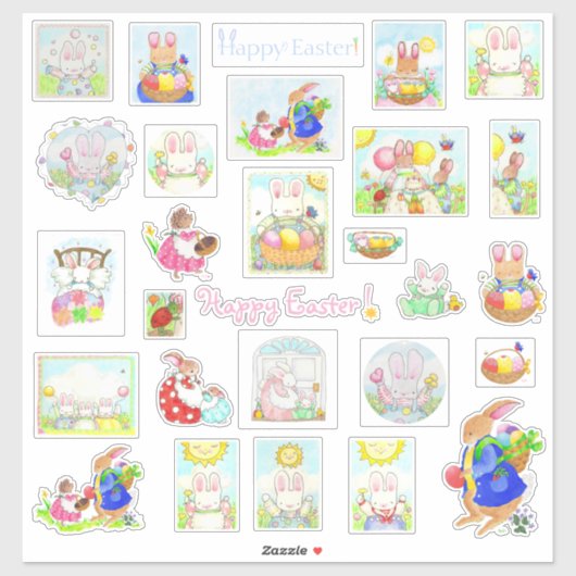 Happy Easter Bunny Custom-Cut Vinyl Stickers (Vel)