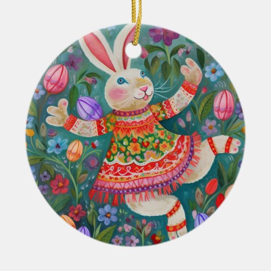Happy Easter Bunny Dance Keramisch Ornament (Voorkant)