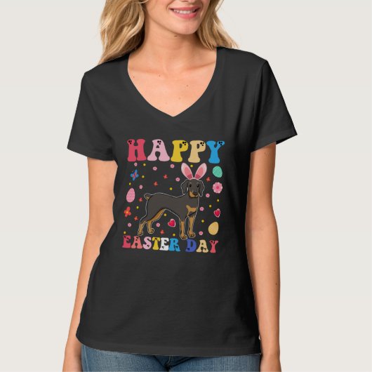 Happy Easter Bunny Doberman  Easter Day Groovy T-shirt (Voorkant)