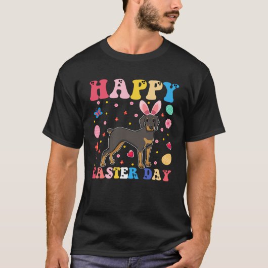 Happy Easter Bunny Doberman Easter Day Groovy T-shirt (Voorkant)