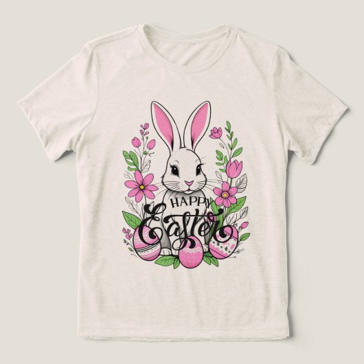 Happy Easter Bunny (donkerroze) Tri-Blend Shirt (Design voorkant)
