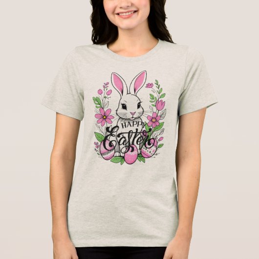 Happy Easter Bunny (donkerroze) Tri-Blend Shirt (Voorkant)