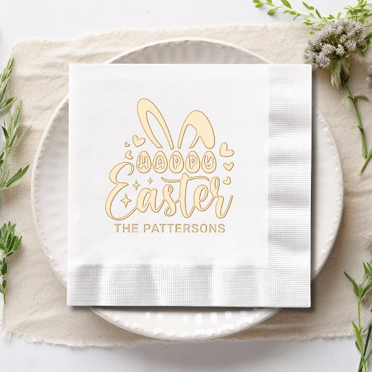 Happy Easter Bunny Ears Gepersonaliseerde naam Folie Servetten