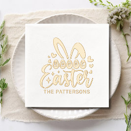 Happy Easter Bunny Ears Gepersonaliseerde naam Folie Servetten