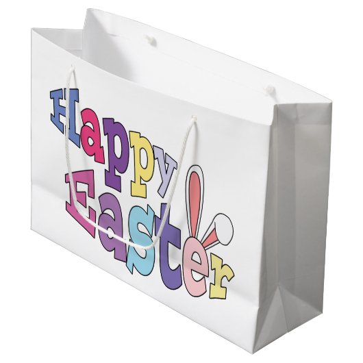 Happy Easter Bunny Ears Gift Bag Groot Cadeauzakje (Voorkant Gekanteld)