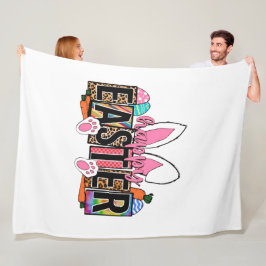 Happy Easter Bunny Ears Leopard Print Plaid Graphi Fleece Deken