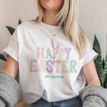 Happy Easter Bunny Ears Leraar Naam Typografie