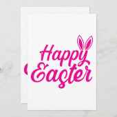 Happy Easter, Bunny Ears op roze tekst Feestdagenkaart (Voorkant / Achterkant)