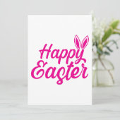 Happy Easter, Bunny Ears op roze tekst Feestdagenkaart (Staand voorkant)