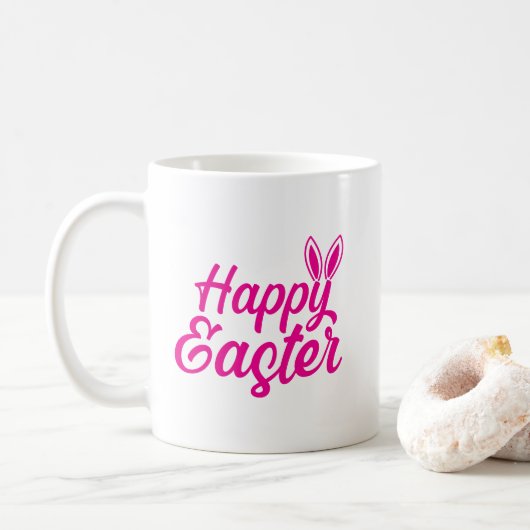 Happy Easter, Bunny Ears op roze tekst Koffiemok (Met donut)