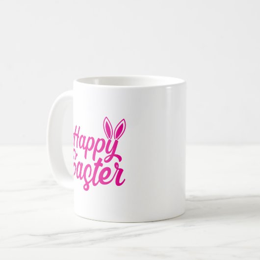 Happy Easter, Bunny Ears op roze tekst Koffiemok (Voorkant links)