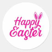 Happy Easter, Bunny Ears op roze tekst Ronde Sticker (Voorkant)