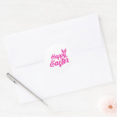 Happy Easter, Bunny Ears op roze tekst Ronde Sticker (Envelop)