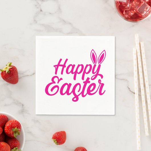 Happy Easter Bunny Ears op roze tekst Servet (Insitu)