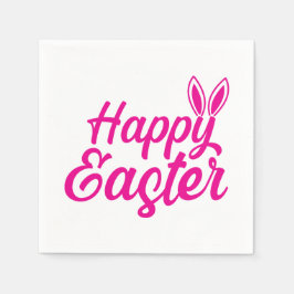 Happy Easter Bunny Ears op roze tekst Servet