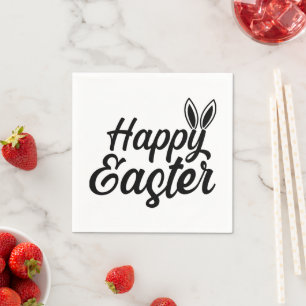 Happy Easter Bunny Ears op zwarte tekst Servet