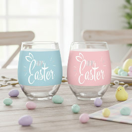 Happy Easter Bunny Ears Schattige Roze en Blauw Re Wijnglas Zonder Voet