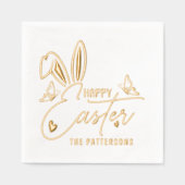 Happy Easter Bunny Ears Script Persoonlijke naam Folie Servetten (Voorkant)