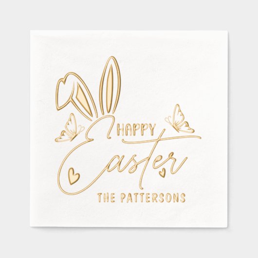 Happy Easter Bunny Ears Script Persoonlijke naam Folie Servetten (Voorkant)